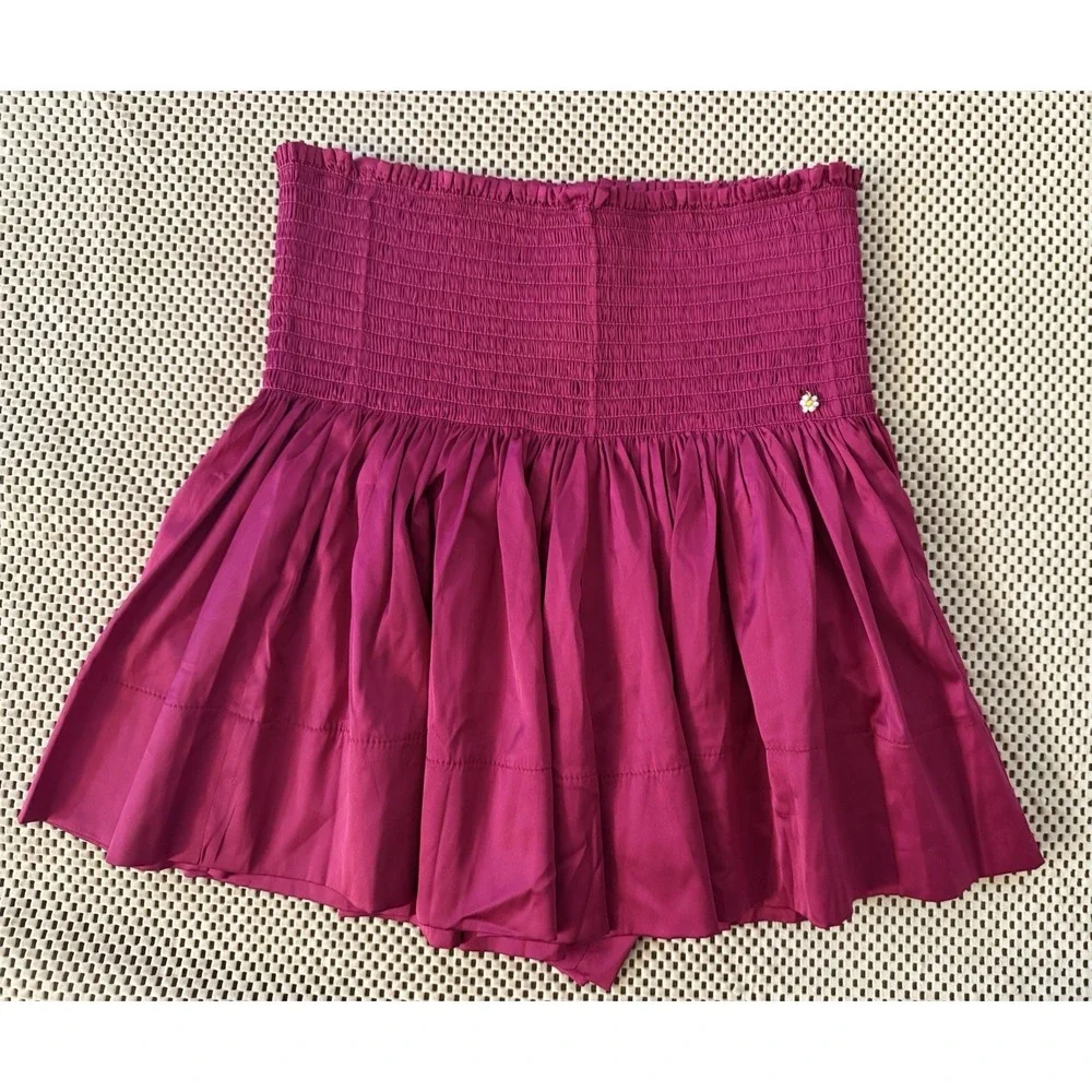 Natural Life Skort Skirt Shorts S Magenta Daisy Smocked Waist Boho Hippie Gypsy